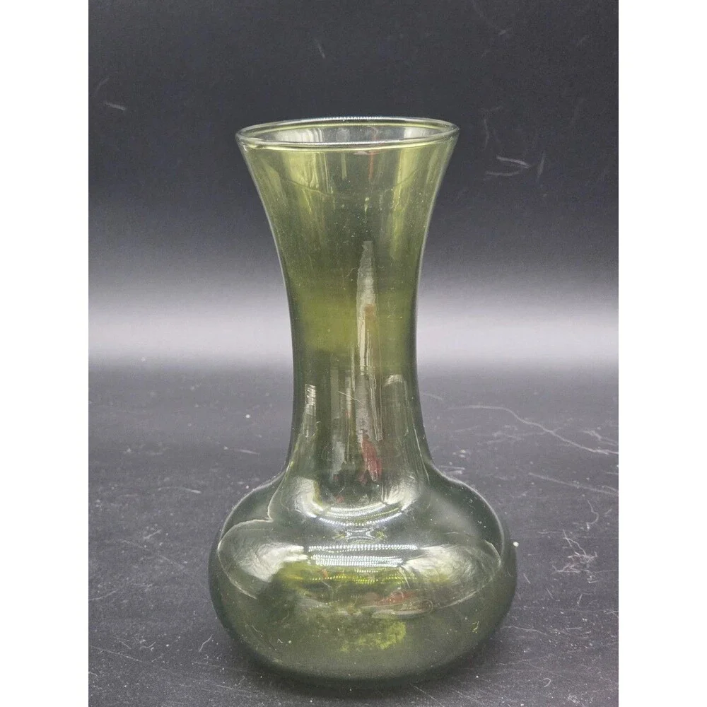 Mid-Century Modern Olive Green Blown Glass Vase